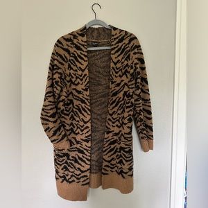 Tiger print long line open front cardigan